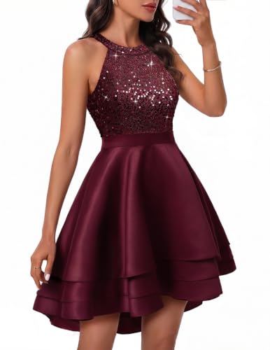 Meetjen Womens Homecoming Dresses for Teens Sparkly Cocktail Burgundy S