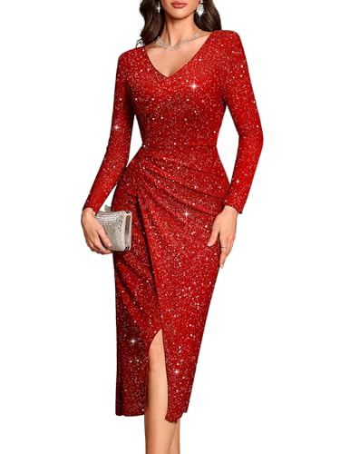 Red Sequin Maxi Cocktail Formal Evening Prom Dress Red L