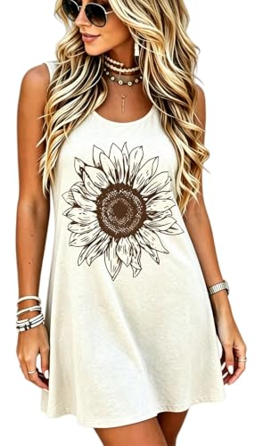 Sunflower Women Boho Summer Wildflowers Floral Sun Dress(Small,Apricot-1)