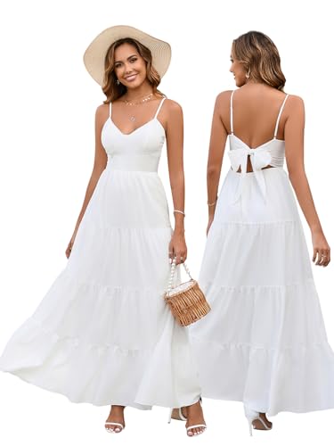 HTZMO Women Summer Floral Maxi Sundress Boho Beach Long Dress White XL
