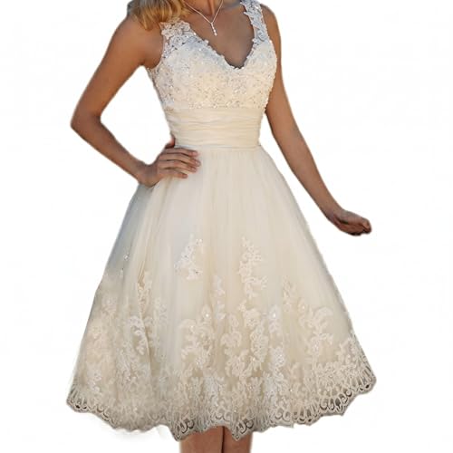 Ivory Short Wedding Dress for Bride Tulle Bridal Gown for Beach Civil Reception