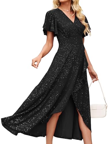 ZZV Formal Dresses for Women Gowns Evening V NeckWeddingGuestDress-Glitter
