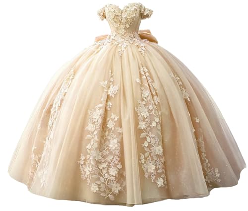 TRHTX Glitter Beaded Quinceanera Dresses Champagne Tulle 15 Dress Size 12