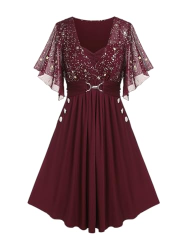 Rosegal Plus Size Women Sparkly Cocktail Dress with Pocket(Red/5X)