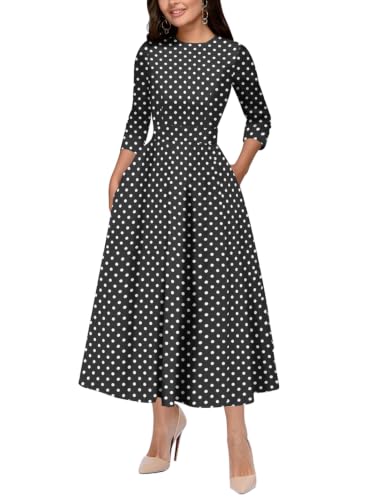 Simple Flavor Women's Vintage Dress 3/4 Sleeve O-Neck Party Cocktail Dress(3323HB,M)