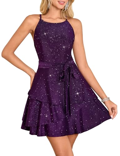 Wedtrend Women's Formal Cocktail Dresses Aline Sparkly 80s Prom HOCO GrapeL