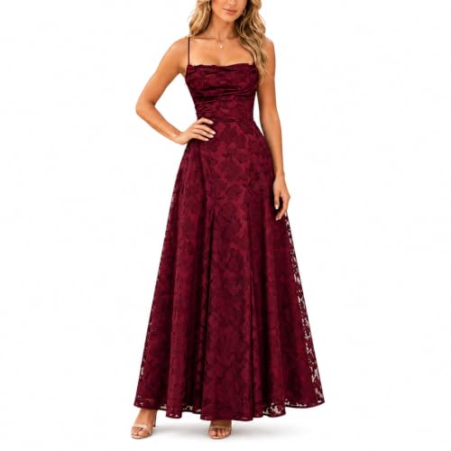 Women's Floral Lace Maxi Dress, Cowl Neck Formal Wedding Guest Dress