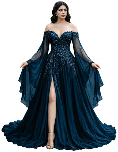 Mauuwy Vintage Teal Vestidos De Novia with Side Split 22Plus Size