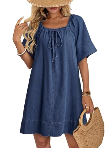 Dokotoo Blue Dress for Women 2026 Tie Front A-Line Denim Dress XL