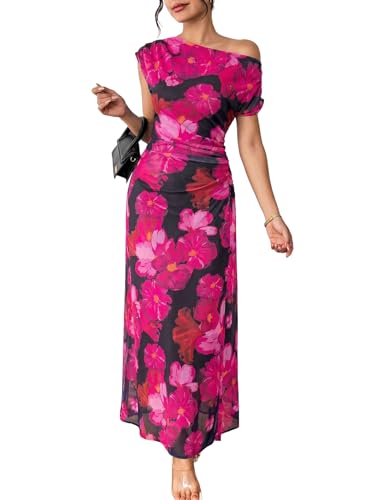 BLENCOT Elegant Off Shoulder Cocktail Bodycon Dresses for Women Rose XL