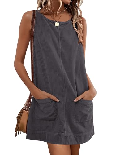 Caracilia Womens Corduroy Sleeveless Overall Mini Dress,Deep Grey,XS
