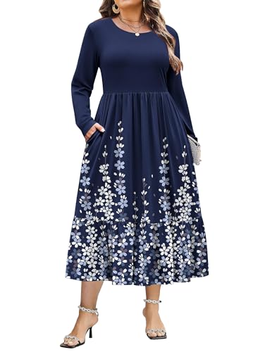 IN'VOLAND Plus Size Long Sleeve Dress for Women Fall Maxi Casual Dresses