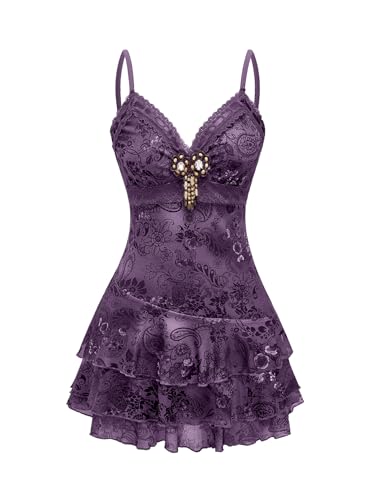 Verdusa Women's Y2k Outfits Gothic Dresses Boho Beaded Lace Paisley Dress