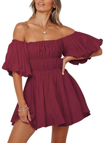 Dokotoo Womens Off The Shoulder Elastic Waist Summer Dresses Red S