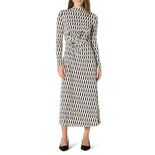 Amazon Essentials Women's Fit and Flare Jersey Long-Sleeved Maxi Dress, Ivory Washed Bronze Geo, Large