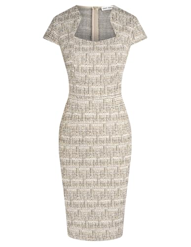 GRACE KARIN Work Dresses for Women Tweed Pencil Dress Beige S