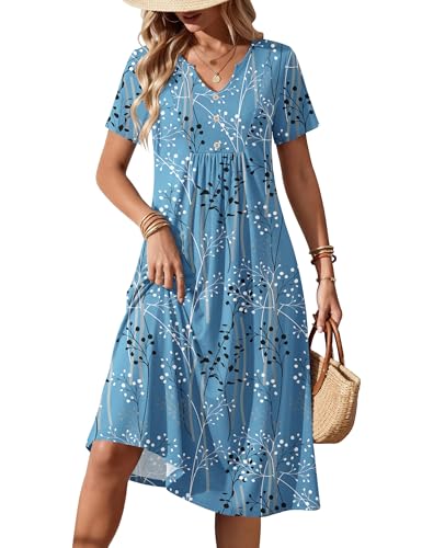 Zeagoo Midi Dresses for Women Decorative Button Summer Dress with Sleeve