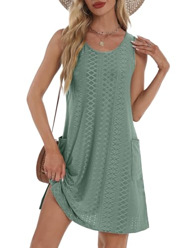 Summer Dresses for Women 2026 Trendy Casual Sundresses with Pockets Teal XL