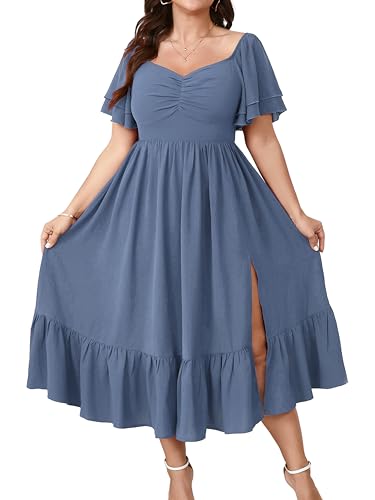 SCOMCHIC Womens Plus Size Wedding Guest Cocktail Dresses Dusty Blue
