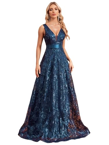 Sleeveless Glitter Sequined Womens Long Formal Gown Aline Prom Dress for Anchorwoman Floor Length Evening Dress Teal XL