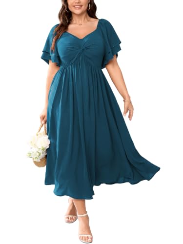 SCOMCHIC Women's Plus Size Cocktail Dress Teal