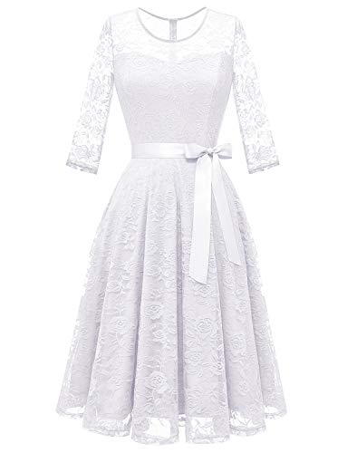 Dressystar Women’s Floral Lace Midi Wedding Guest Bridesmaid Dress White XXL