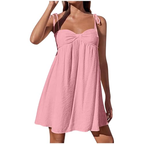 moolBeko Babydoll Dress for Women Linen Spaghetti Strap Short Swing Dress Y2K Sexy Cute Mini Sundress Country Concert Loose Summer Dresses Vestidos Casuales para Mujer Boho Beach Vacation Outfits