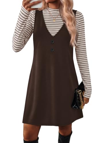 Womens Dresses Two Piece Sets Going Out Fall Dresses Long Sleeve Dress Travel Vacation Outfits Trendy Winter Clothing Overall Holiday Dress with Pockets Dark Coffee L
