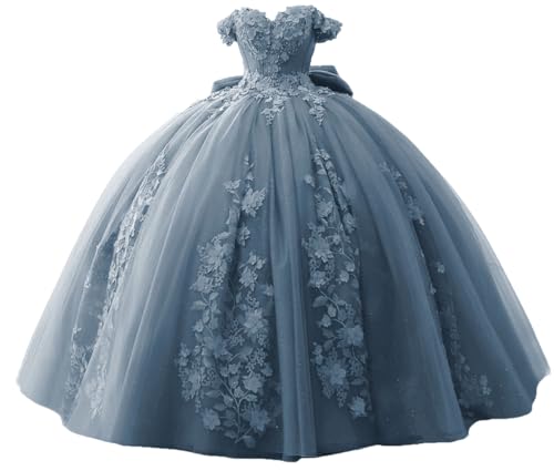 TRHTX 3D Flowers Quinceanera Dress Dusty Blue Vestidos De 15 Años Size 14