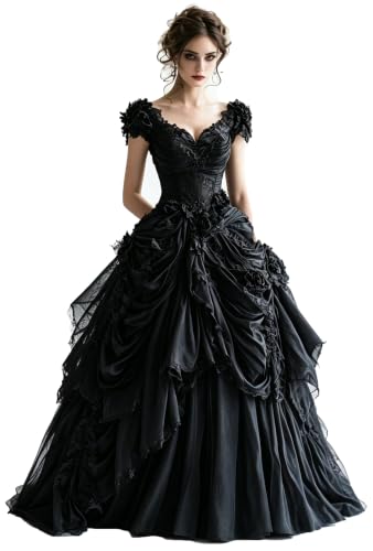 Off Shoulder Prom Wedding Dress Gothic Long Quinceanera Ball Gown for Women