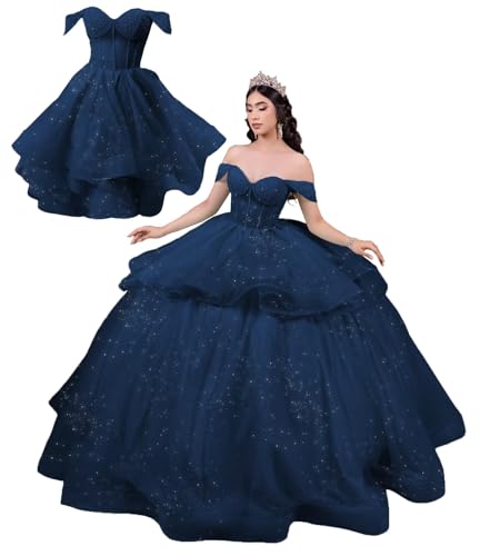 Ftupza Crystal Navy Blue Quinceanera Dress Bow Beaded Tulle Party Dress 10