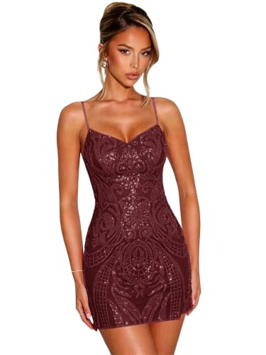 Mevynel Tight Burgundy Homecoming Dresses Short Sequin HOCO Dress 2026 4