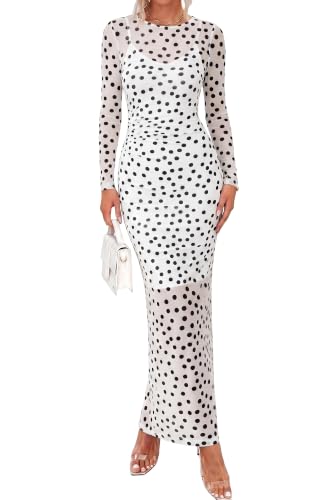 BTFBM 2 Piece Sets Fall Maxi Dresses for Women,Big Dot White Black,X-Large
