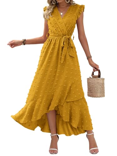 BTFBM Swiss Dot Wedding Guest Dresses for Women,Yellow,M