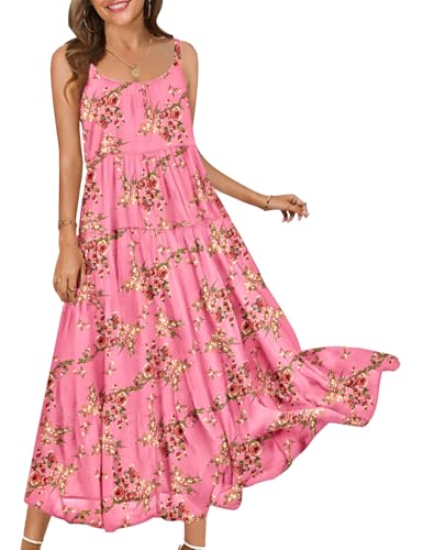 BOHOWE Summer Casual Loose Spaghetti Strap Dresses for Women Boho Maxi Sleeveless Dress Beach Vacation Floral Flowy Sundress L H12 FL0CE