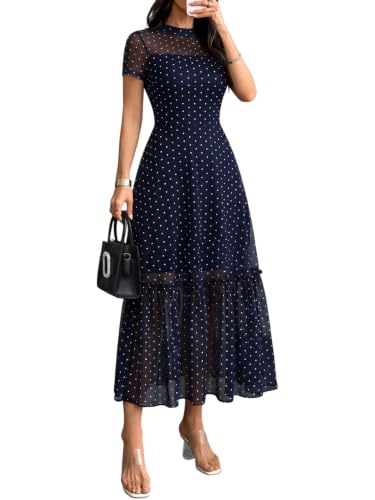 GothDark Women's Summer Polka Dot Ruffle Casual Maxi Wedding Guest Dress