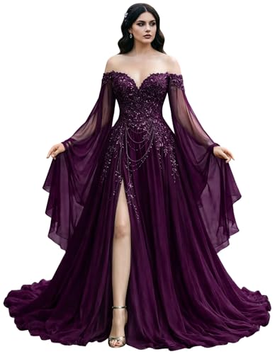 Mauuwy Gorgeous Plum Wedding Dress with Side Split Size 12