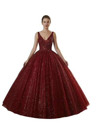 Engerla Women's Off Shoulder Burgundy Quinceanera Dress Sequined Applique Formal Party Prom Ball Gowns US8