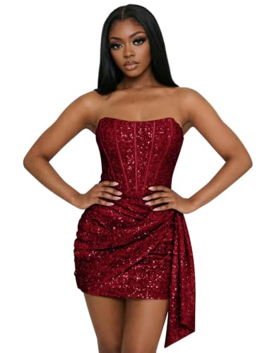 Strapless Sequin Homecoming Dresses 2026 Short Prom Dress with Drape