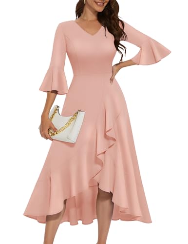 HomRain Formal Dresses for Women 3/4 Sleeve Vintage Casual Church Homecoming Cocktail Dress Bridesmaid Dress for Bride Gown Blush S