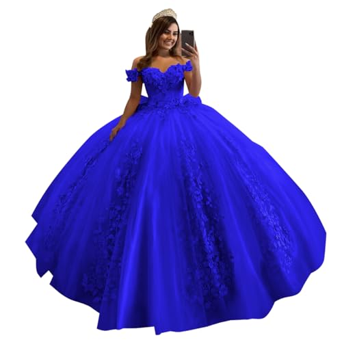 Flihodaputa Quinceanera Dresses Ball Gowns for Women Teens 2025 Off Shoulder Corset Quinceanera Dresses with Big Bow for Sweet 15 16 Royal Blue Size2