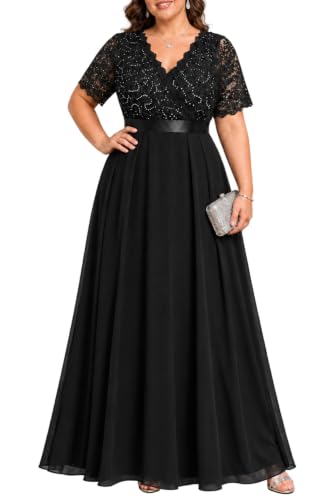 Pinup Fashion Black Plus Size Formal Evening Gown Gala Sequin Long Dress