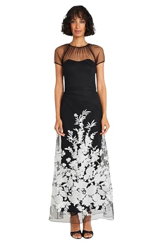 Maggy London Women's Dresses Elegant Long Formal Dress with Illusion Sweetheart Neckline | Formal Dresses for Women., Black/White, 6