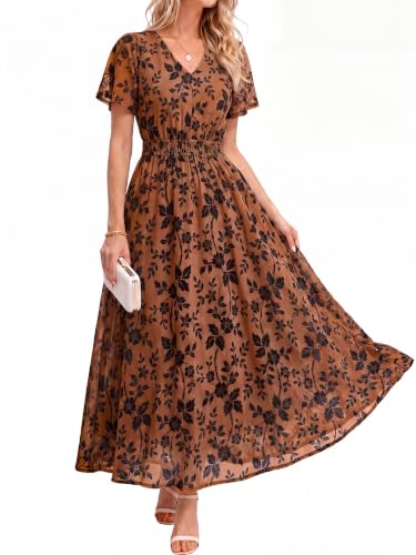 Simplee Womens Formal Fall Floral Mesh Wedding Guest Maxi Dresses