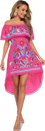Womens Mexican Floral Embroidered Off Shoulder Party Dress Boho Beach Dress