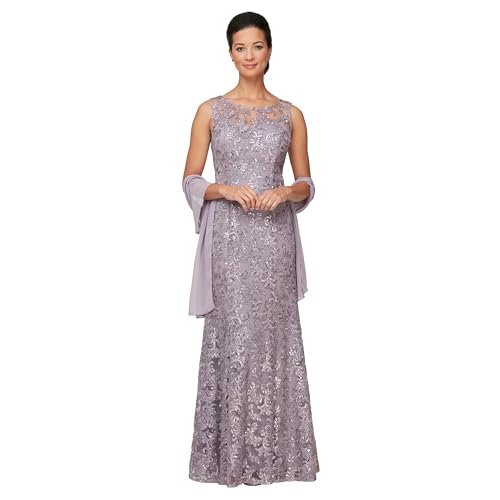 Alex Evenings Women's Long Sleeveless Mother of the Bride Dress with Shawl (Petite and Regular Sizes), Wisteria, 14P