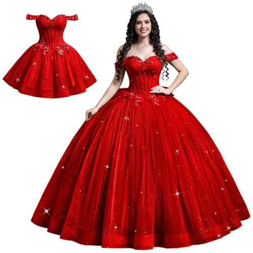 Mauuwy 2 in 1 Short Vestidos De 15 Quinceañera Red Size 6