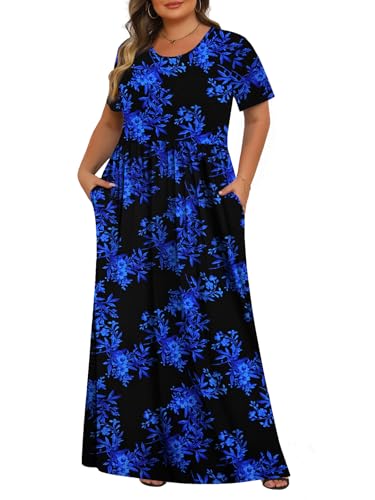 Tencede Women Summer Plus Size Maxi Dresses with Pockets 4XL