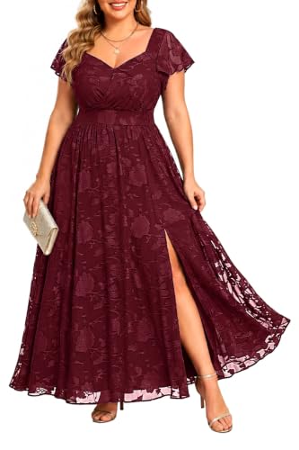 Pinup Fashion Plus Size Wedding Guest Burgundy Cocktail Holiday Maxi Dress