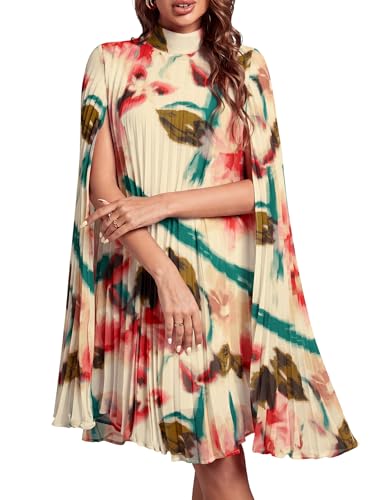 Rooscier Women's Cloak Sleeve Party Midi Dress Flowers Off White Large